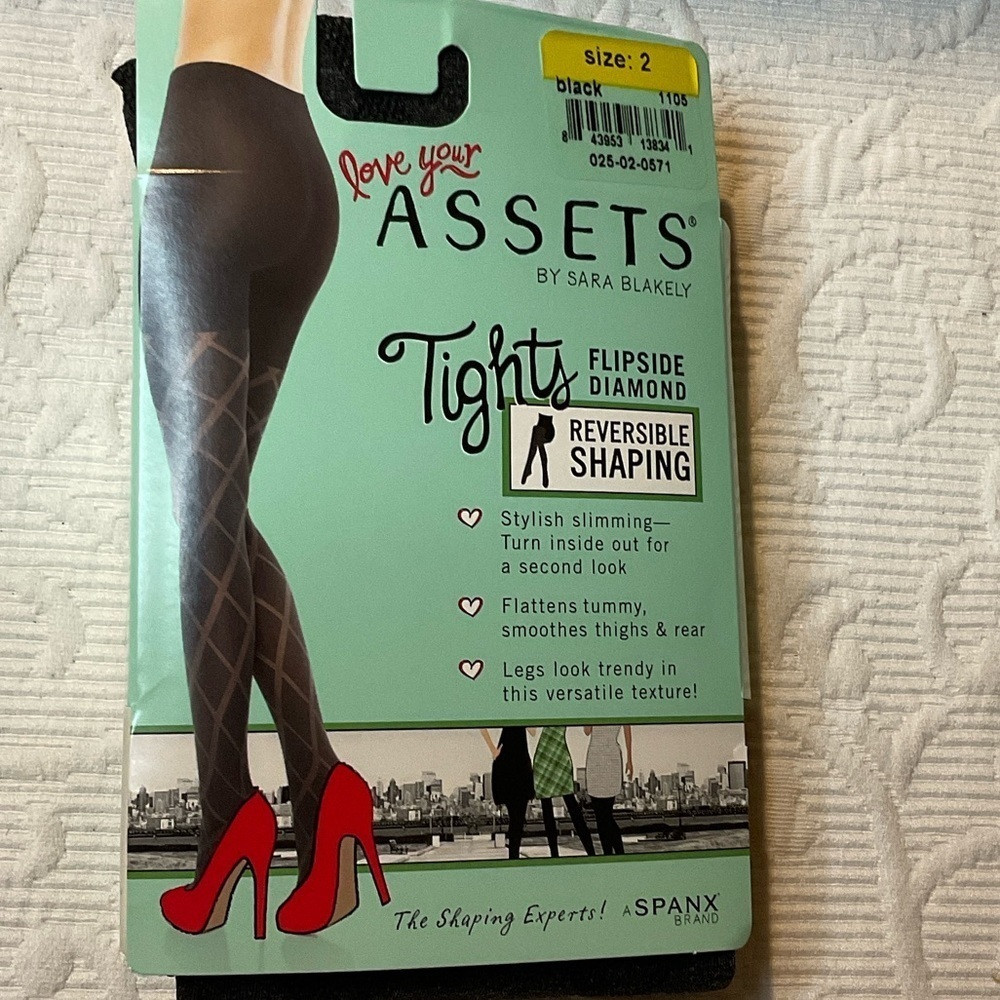 SPANX Black Reversible Shaping Tights. Flip side Diamond. Size 2